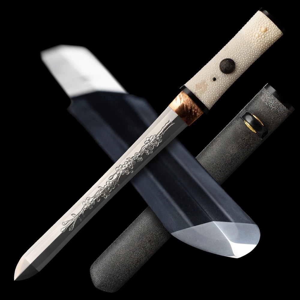 foto Japan Swords Exkluzivn� Tanto Aichi Tamahagane Flower Horimono s oboustrann�m hamonem Suguha